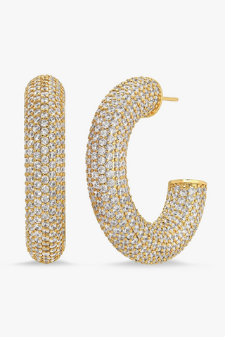 Buy Women's Gold and Pave Diamond Hoop Earrings Online at Rock 'N Rose Boutique