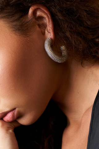 Shop Women's Silver and Pave Diamond Hoop Earrings Online at Rock 'N Rose Boutique