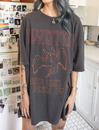 Shop the Oversized Led Zeppelin Women's Distressed Graphic Tee by People of Leisure Online at Rock 'N Rose Boutique